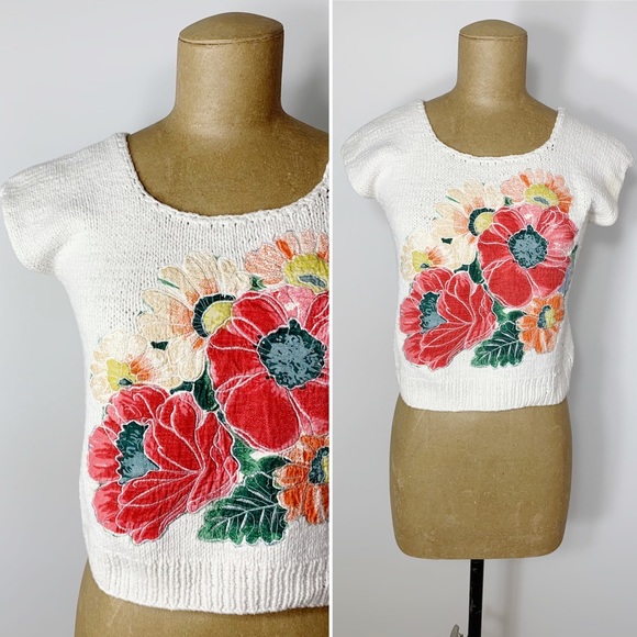 VINTAGE Shakti chunky knit cropped applique top